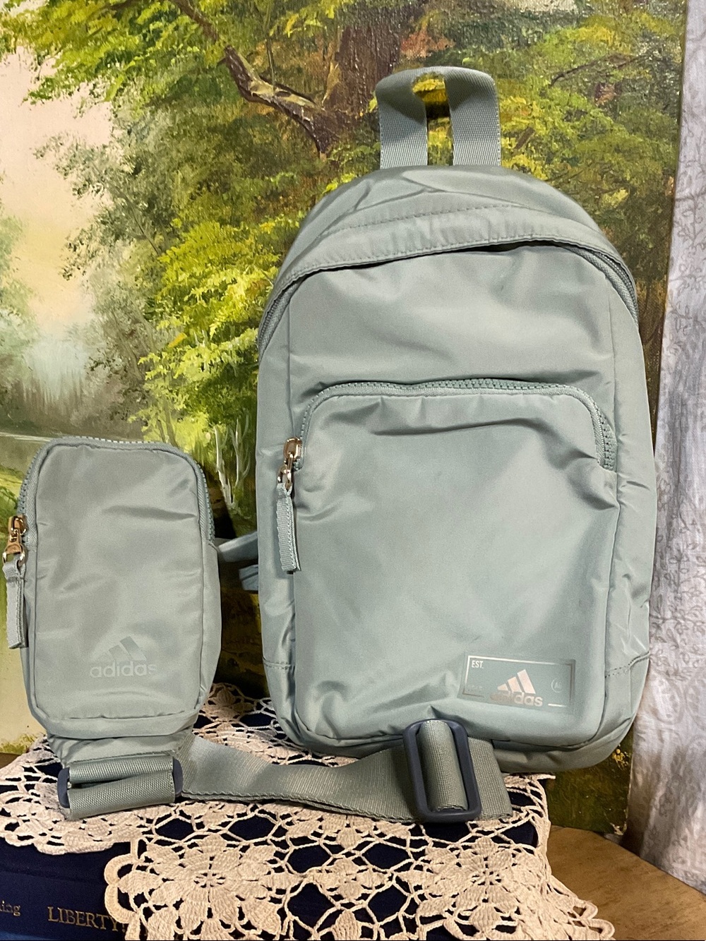 adidas Light Mint Green Backpack with mini pouch